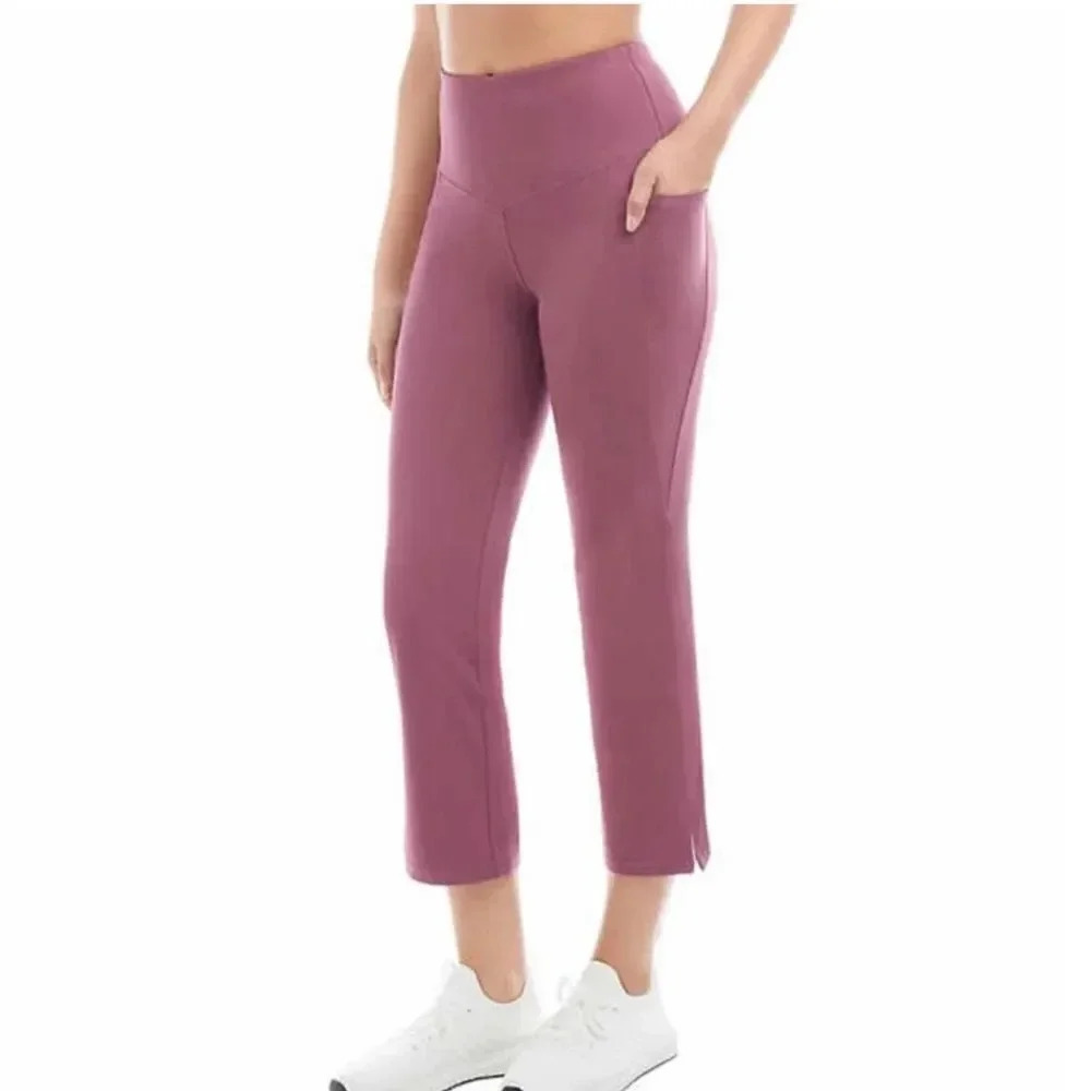 Jockey Ladies Yoga Capri Cropped Slit Flare Stretch Pant Mauve/Nocturne Size XL